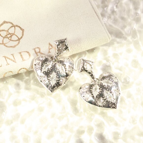 Kendra Scott - Holland Silver White CZ Heart Earrings - new - Picture 2 of 2